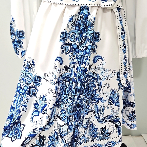 Blue and White Boho Floral Maxi Dress. S - Picture 2 of 6